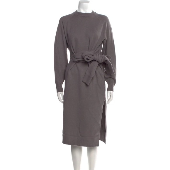 Tibi Airy Extrafine Wool Blair Dress Grey Tie Waist Midi Sweater Dress Medium - Picture 10 of 10